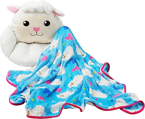 Unicorns & Robots Almohada de cordero para niños con manta, cojín acogedor de animales de felpa, cojín acogedor para sala de juegos y decoración de