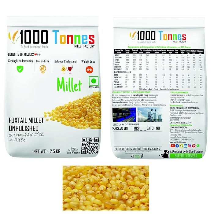 Buy 1000 Tonnes Foxtail Millet Unpolished 2.5 KG (EXPORT QUALITY