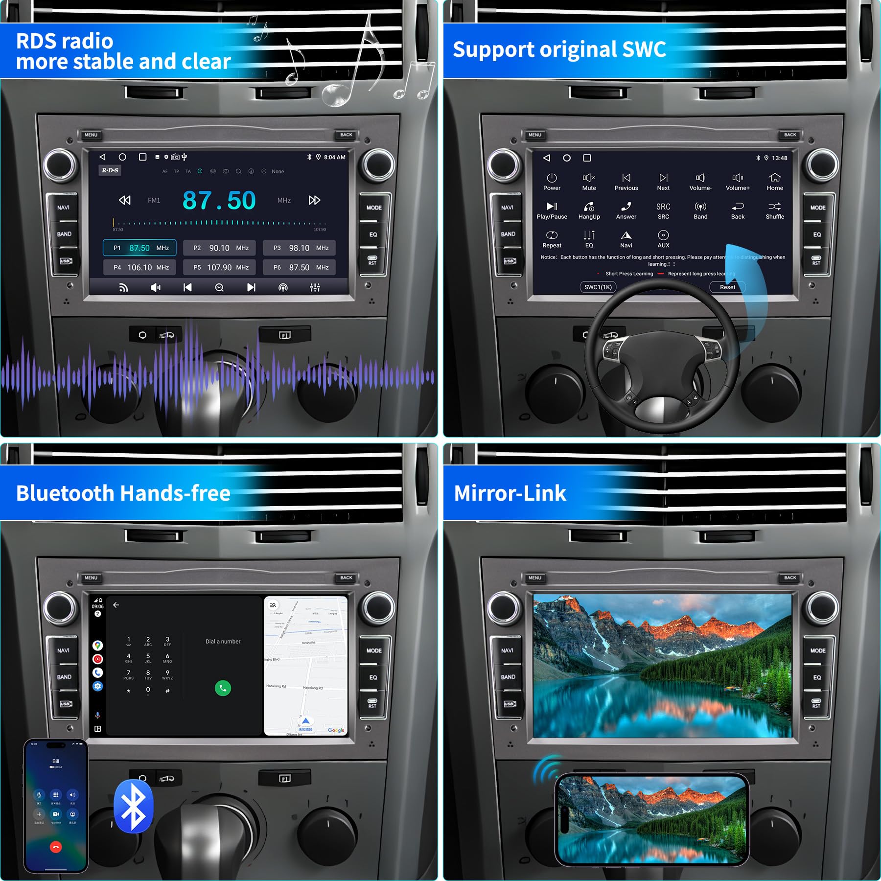 Radio de Coche para Opel Astra Corsa Zafira, Sistema Android 13 2G+32G con Navegación GPS CarPlay Android Auto Bluetooth MirrorLink, Pantalla táctil de 7 Pulgadas Radio FM Mando en el Volante, Gris