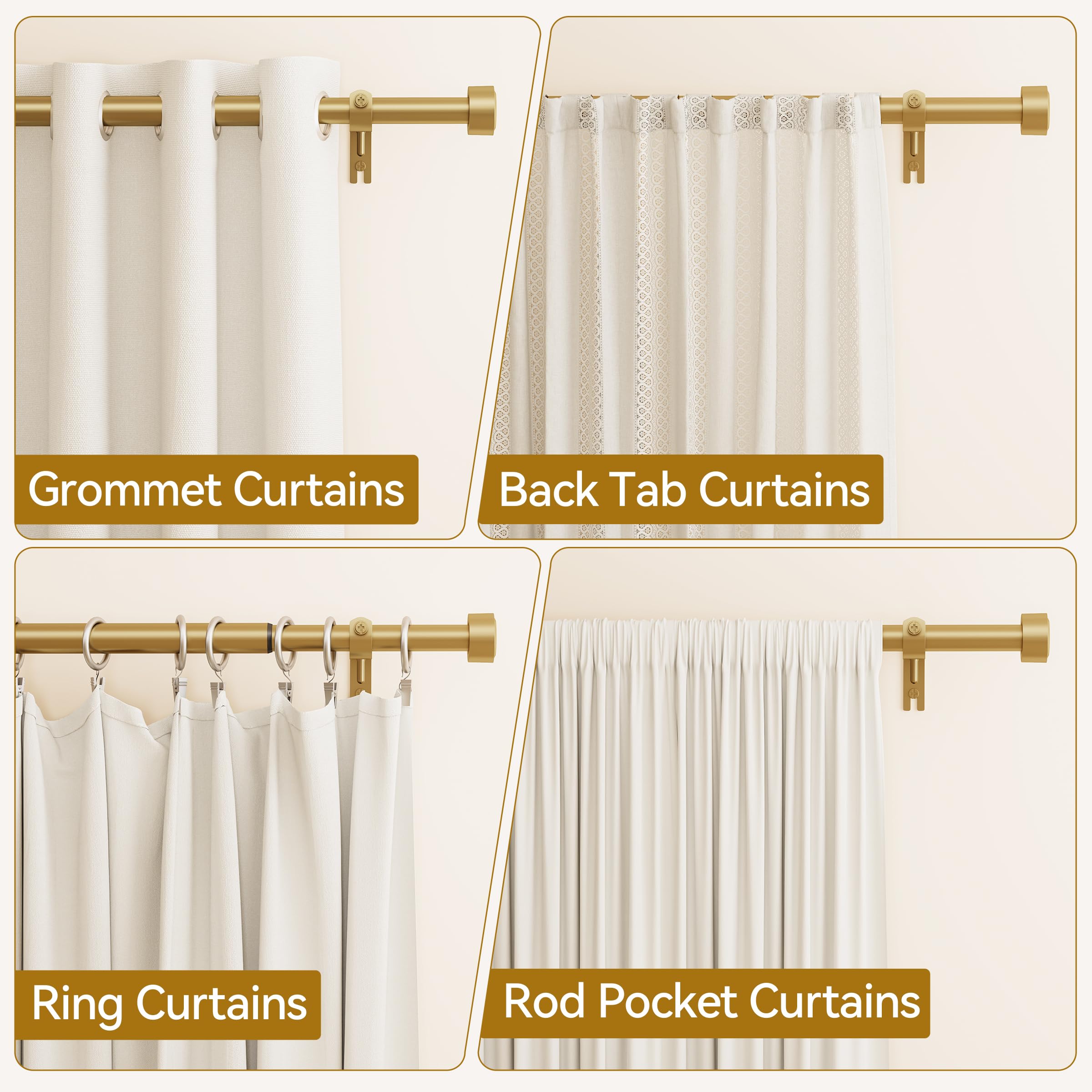 Gold Curtain Rod - 32-144 Inch, Heavy Duty -5 Gold Curtain Rod - 32-144 Inch, Heavy Duty -5
