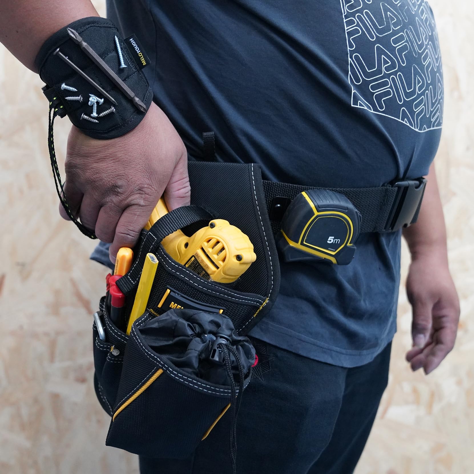 MELOTOUGH Impact Holster 3 en 1 Étui pour perceuse avec bracelet magnétique, porte-outils avec pochette pour embouts (droitier)