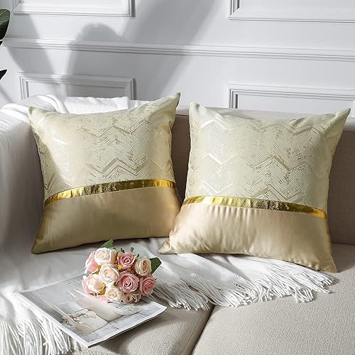 Miniatura 2 de OTOSTAR Juego de 2 fundas de almohada cuadradas de cuero dorado a rayas, para decoración del hogar, funda de cojín para sofá, sala de estar, sofá,