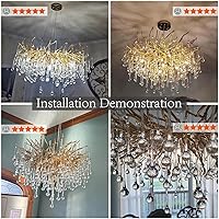 Vista 5 de Candelabros de cristal para comedor, candelabro dorado moderno de 24 pulgadas, candelabro redondo de 8 luces de rama de árbol, lámpara colgante