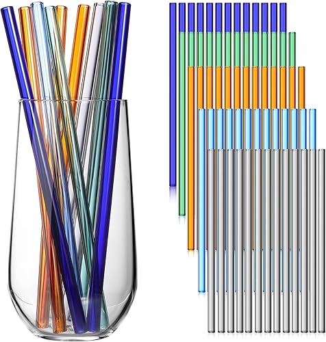 Weysat 100 popotes de vidrio reutilizables a granel, pajitas de vidrio para batidos, té, jugo, cóctel (color brillante, 0.315 x 7.874 in)