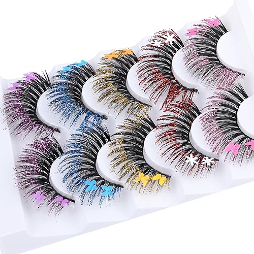 Miniatura 6 de Pestañas postizas esponjosas de visón con purpurina, 5 pestañas de colores mixtos, para Halloween, Navidad, pestañas dramáticas, paquete de 5 pares