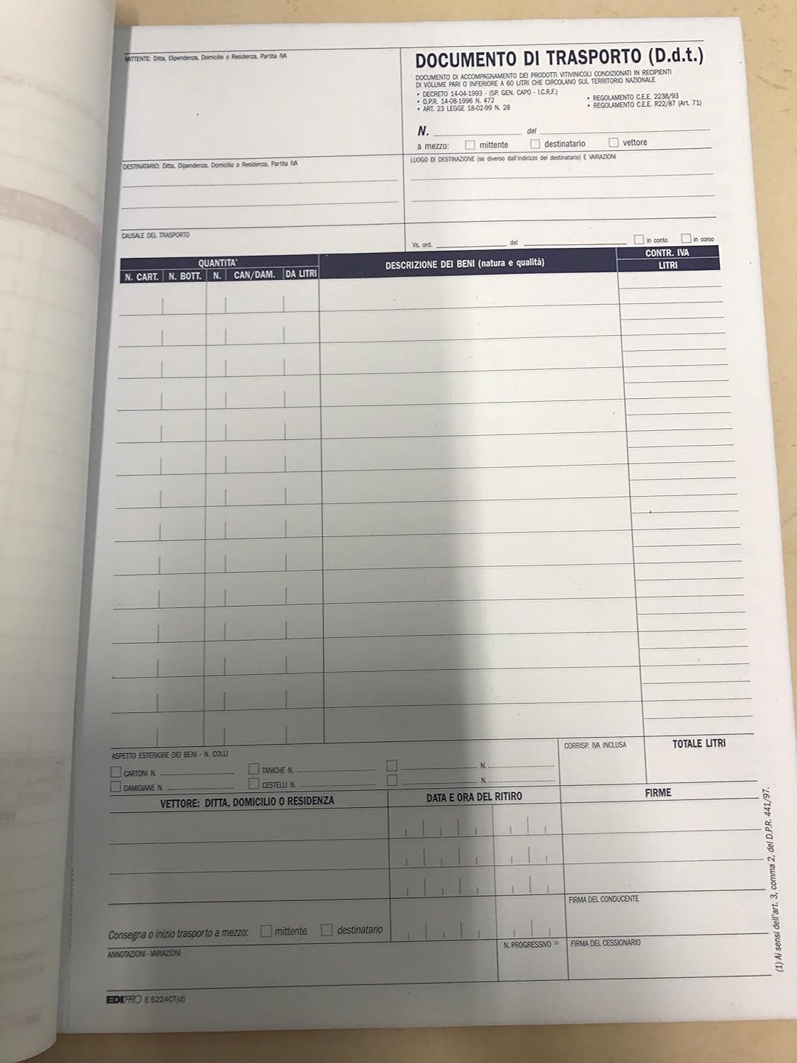 EDIPRO - E5224CT - Notebook accompanying Wine Products 33x3 self-Liming f.to 22x14,8