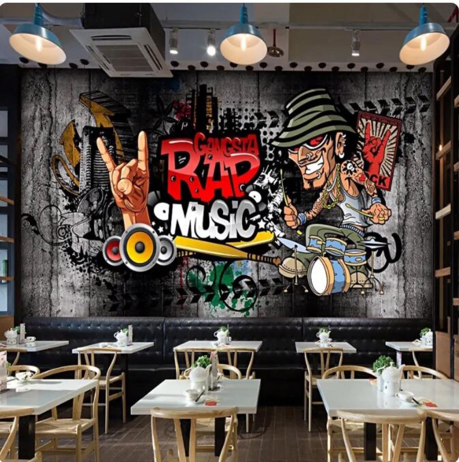 Mural Wallpaper Hip Hop Rock Music Bar Ktv Background Decor Wallpaper,3D,250x175cm