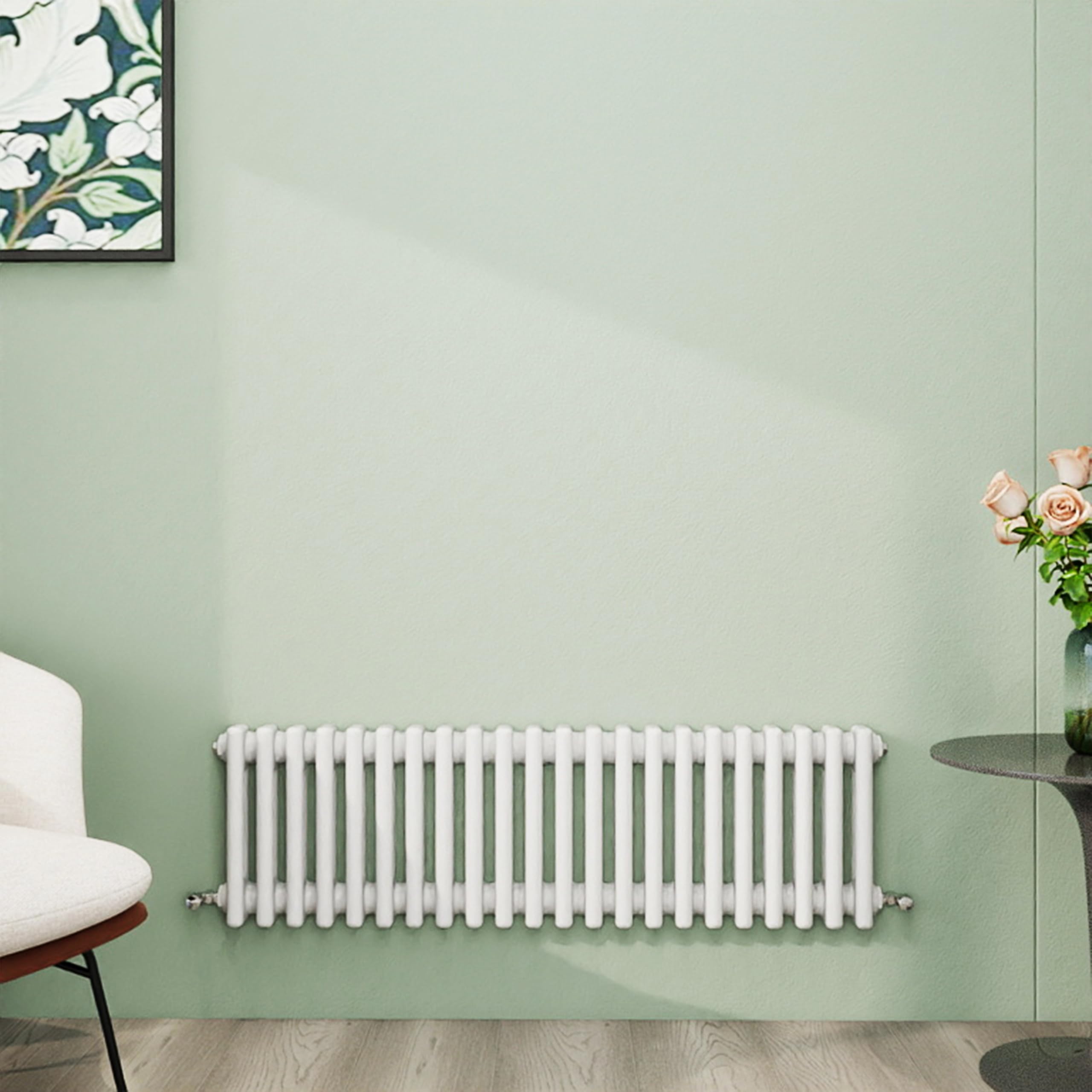 Simple Bathroom Column Radiators White 300×1010mm Horizontal Triple Traditional Cast Iron Style Interior Designer Radiator