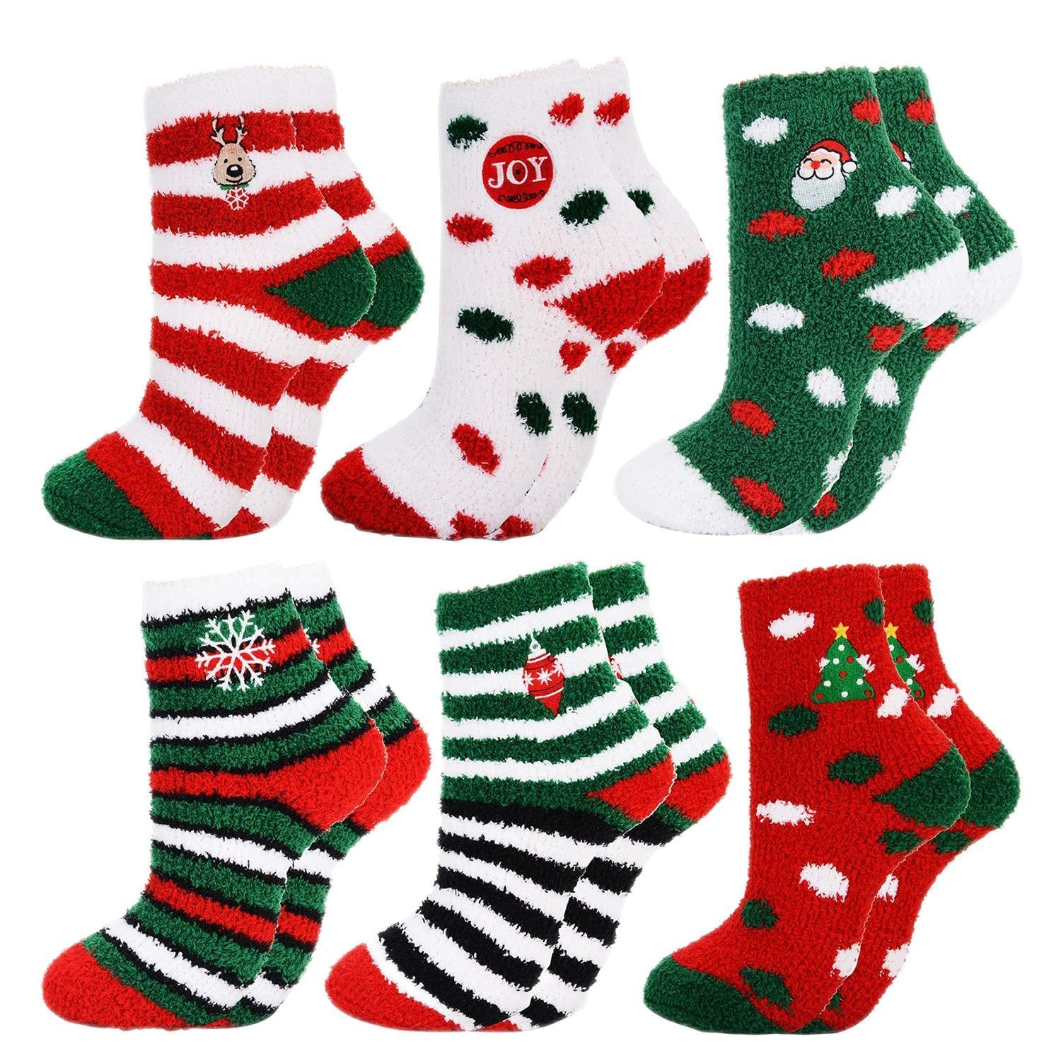 Lot de 6 paires de chaussettes de Noël, chaussettes montantes épaissies et chaudes, style tendance, assortiment décontracté, confortables pour l'hiver, taille unique