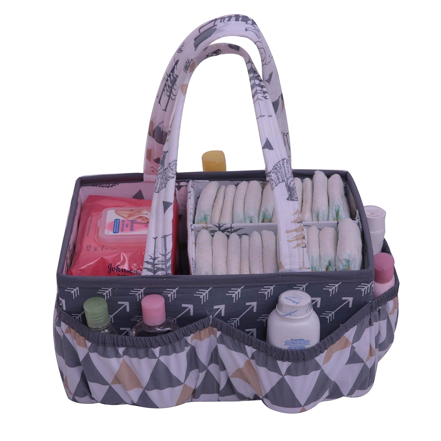 Bacati Woodlands Grey/Beige Neutral Cotton Nursery Storage Caddy, Beige/Grey