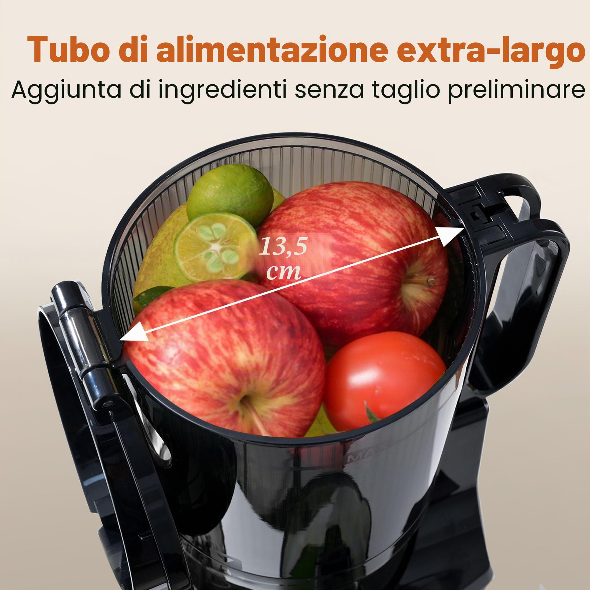 Fretta Estrattore frutta e verdura, Estrattore di Succo Lento, 135mm,1.8L, Facile da Pulire, BPA Free, Motore Silenzioso, Funzione Inversione, Nero