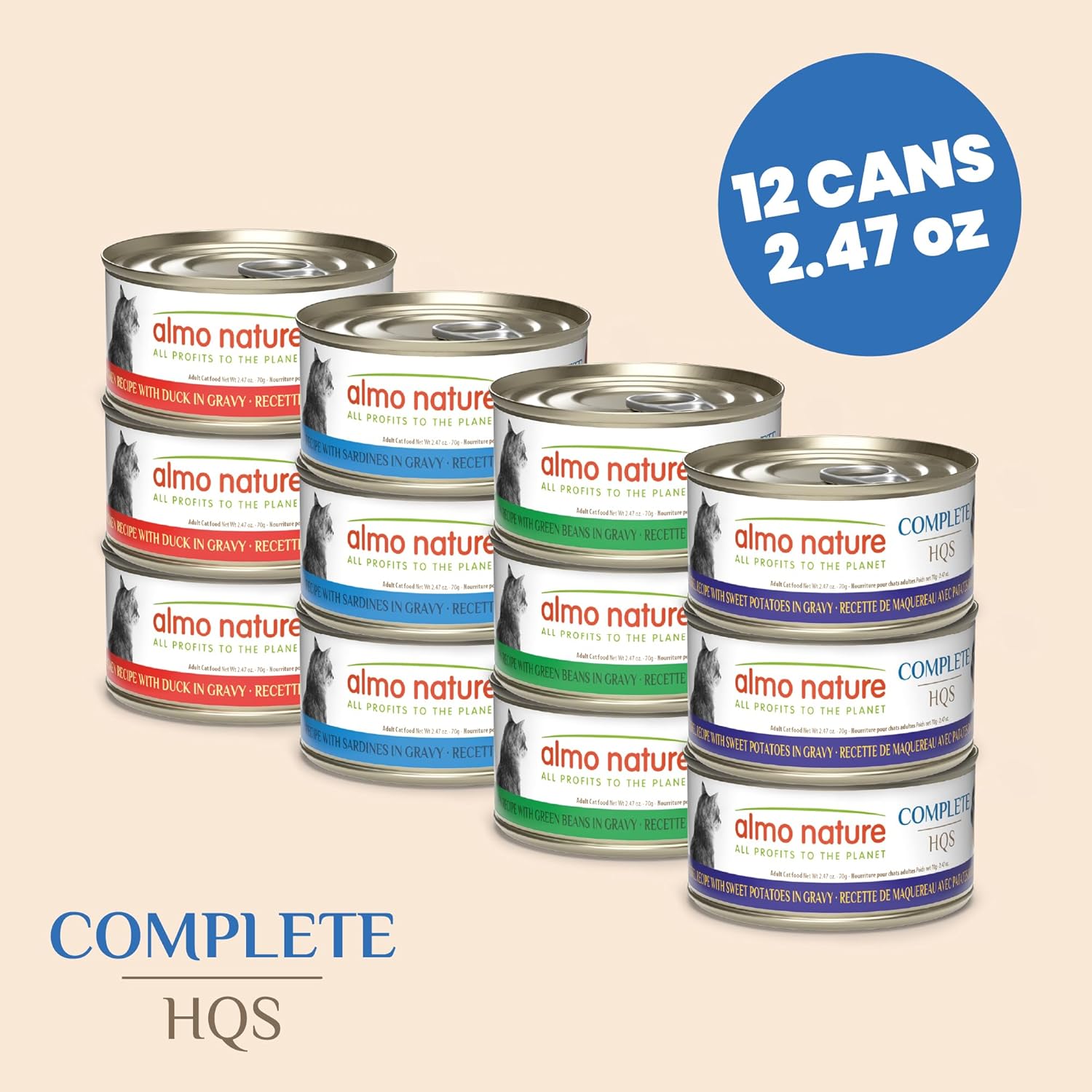 almo nature Cat Food Bundle: HQS Complete Land & Sea Variety Pack (2.47-oz, 12pk) + Tuna Broth Hydration Help (1.77oz, 12pk)