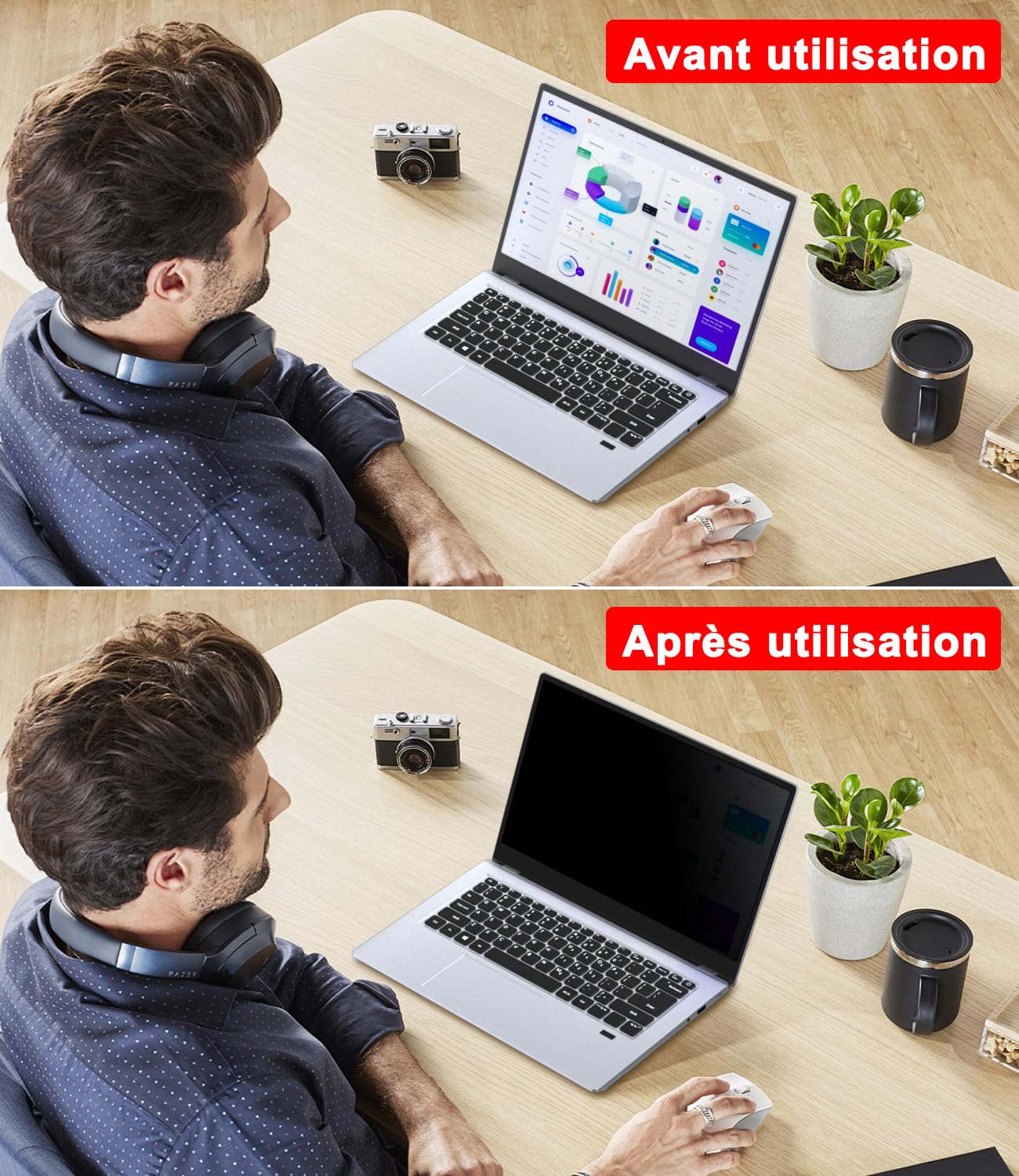 360° 15.6 Pouces Filtre de Confidentialité 16:9,New 2025 Protection Ecran Anti-Espion Anti-Reflet,Laptop Privacy Screen Protector Compatible avec Lenovo/Dell/HP/Asus/Samsung/Acer/ThinkPad