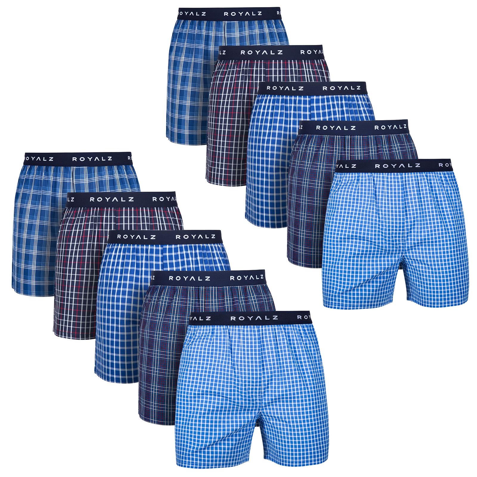 ROYALZ Boxershorts American für Herren 10er Pack Männer Jungen Unterhosen Kariert Blau klassisch 10 Set Unterwäsche