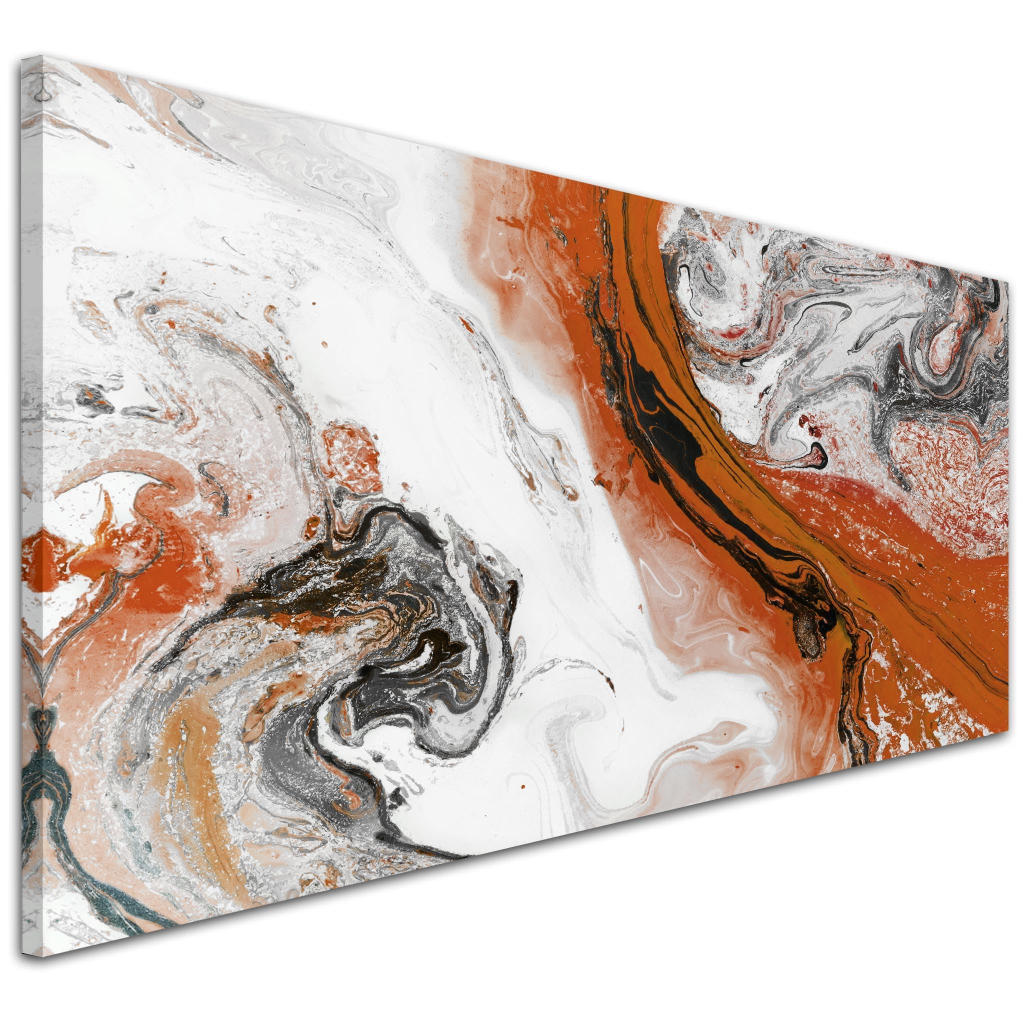 Orange and Grey Swirl Bedroom Canvas Pictures Accessories - Abstract 1461-118x49cm Print Wallfillers