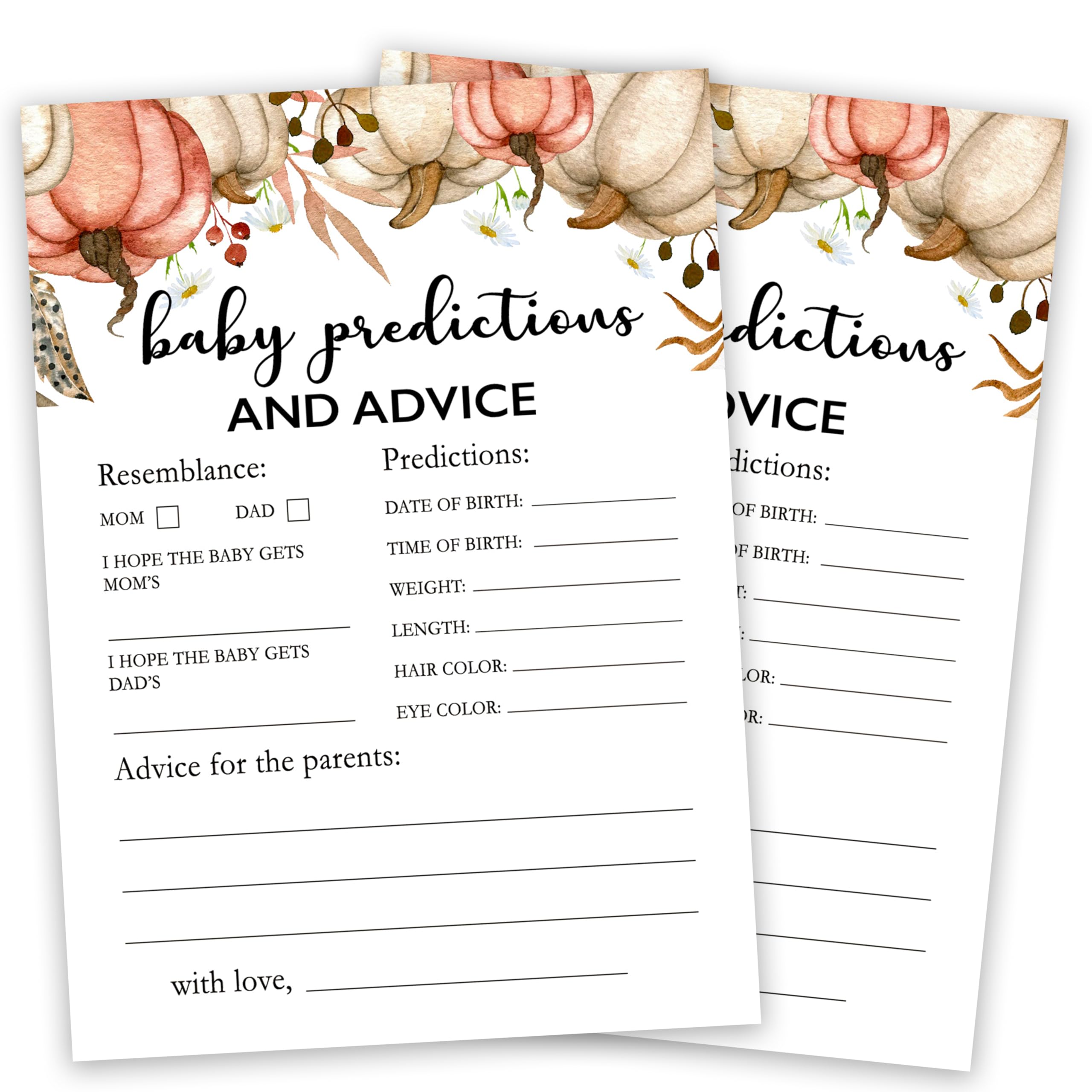 Baby Shower Game Cards, Fall Baby Predictions And Advice Game Kit, Gender Reveal Party Supplies Favors, Pumpkins Baby Shower Activity Decorations, Baby Shower Gifts, 25 Game Cards Included -08