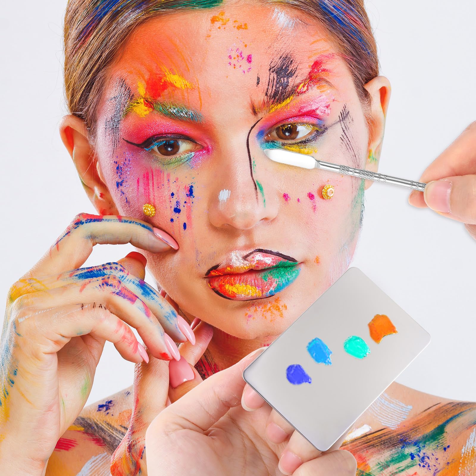 Molain Tavolozza per trucchi, in acciaio inox, spatola, cosmetici, trucco, tavolozza di miscelazione cosmetica con spatola, tavolozza cosmetica per fondotinta, nail art occhi