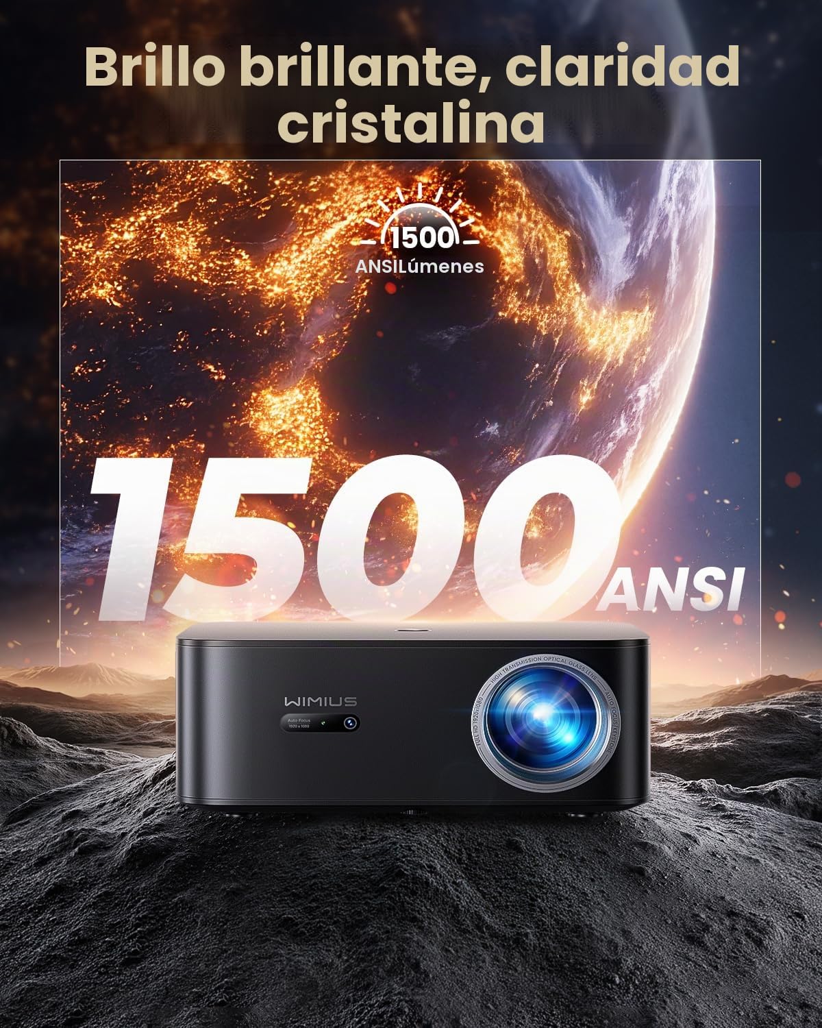 Proyector 4K【1400 ANSI/Google TV/Netflix Ready】 WiMiUS Proyector Full HD 1080P Nativo, Auto Focus/Keystone, WiFi 6&Bluetooth 5.2, Control de Voz Projector en Casa/Exterior (Negro carbón)