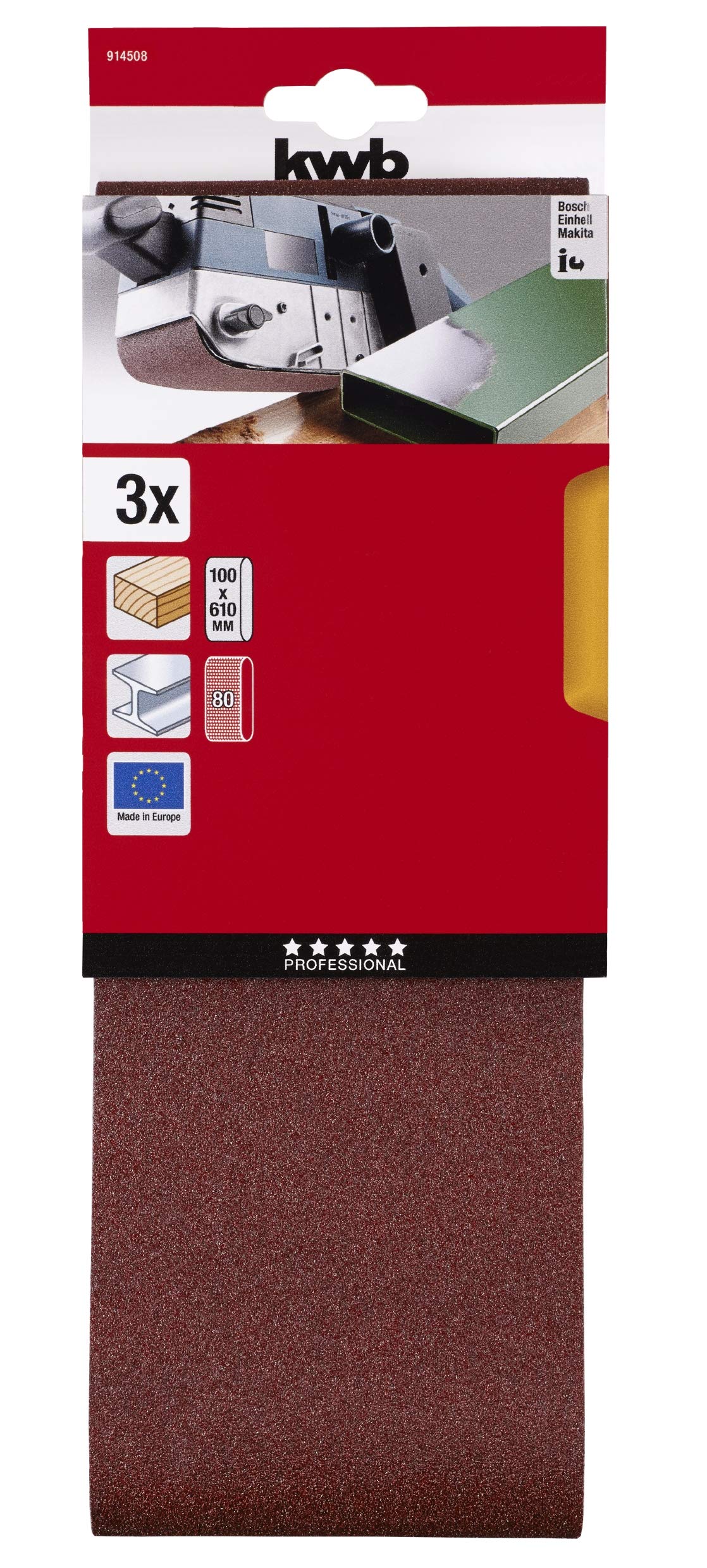 kwb Abrasive Belts 100X610 Mm Made Of High-Grade Corundum With Grit Size 80 - Image 2
