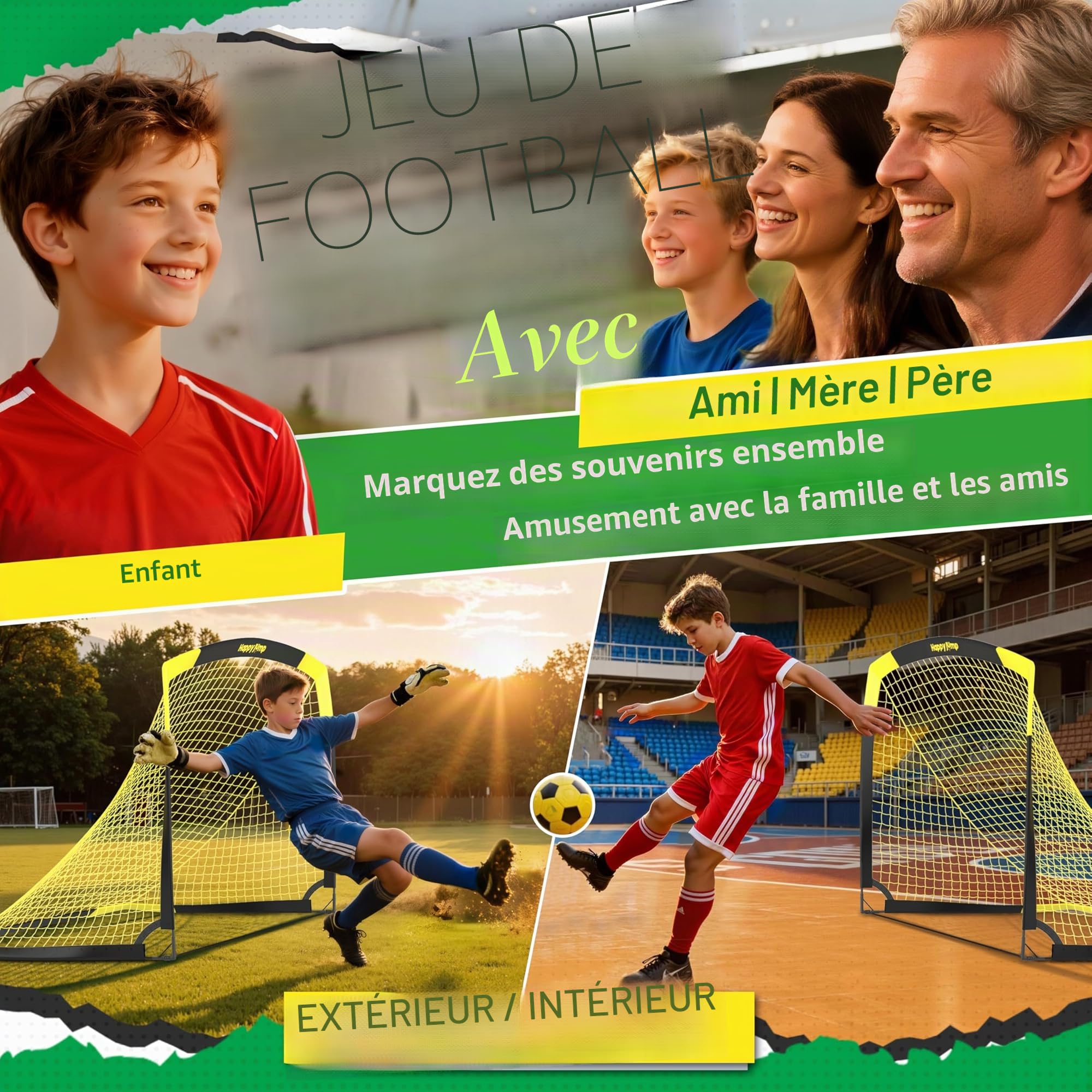 Happy Jump But de Football Pop-Up Pliable 120x90 152x110 213x152 cm Portable Jardin Entraînement