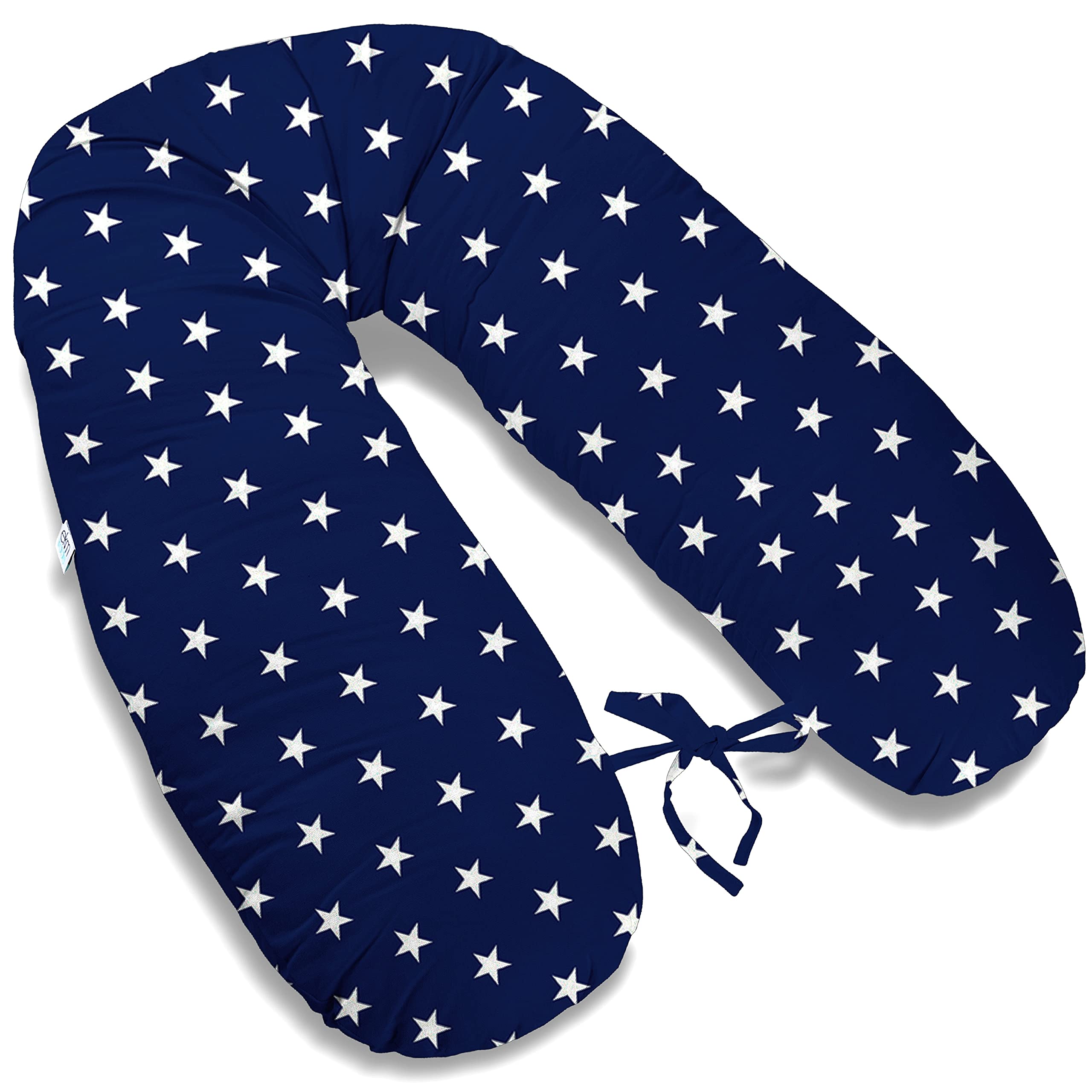 ekm trade 170cm Groß XXL Stillkissen Schwangerschaftskissen Lagerungskissen Seitenschläferkissen mit abnehmbarem Bezug Handmade (3 - Weißer Stern auf Marineblau, Kissen + Bezug)