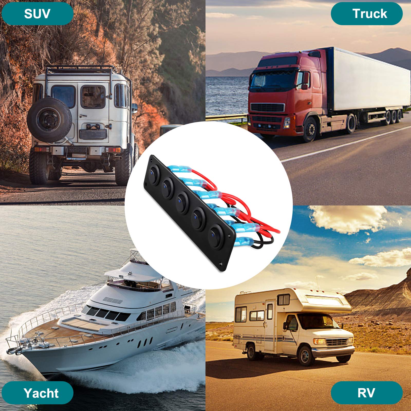 5Gang 12V/24V Dual USB LED Rocker Switch Panel Decal Fit Car Truck Boat Marine E - Foto 9