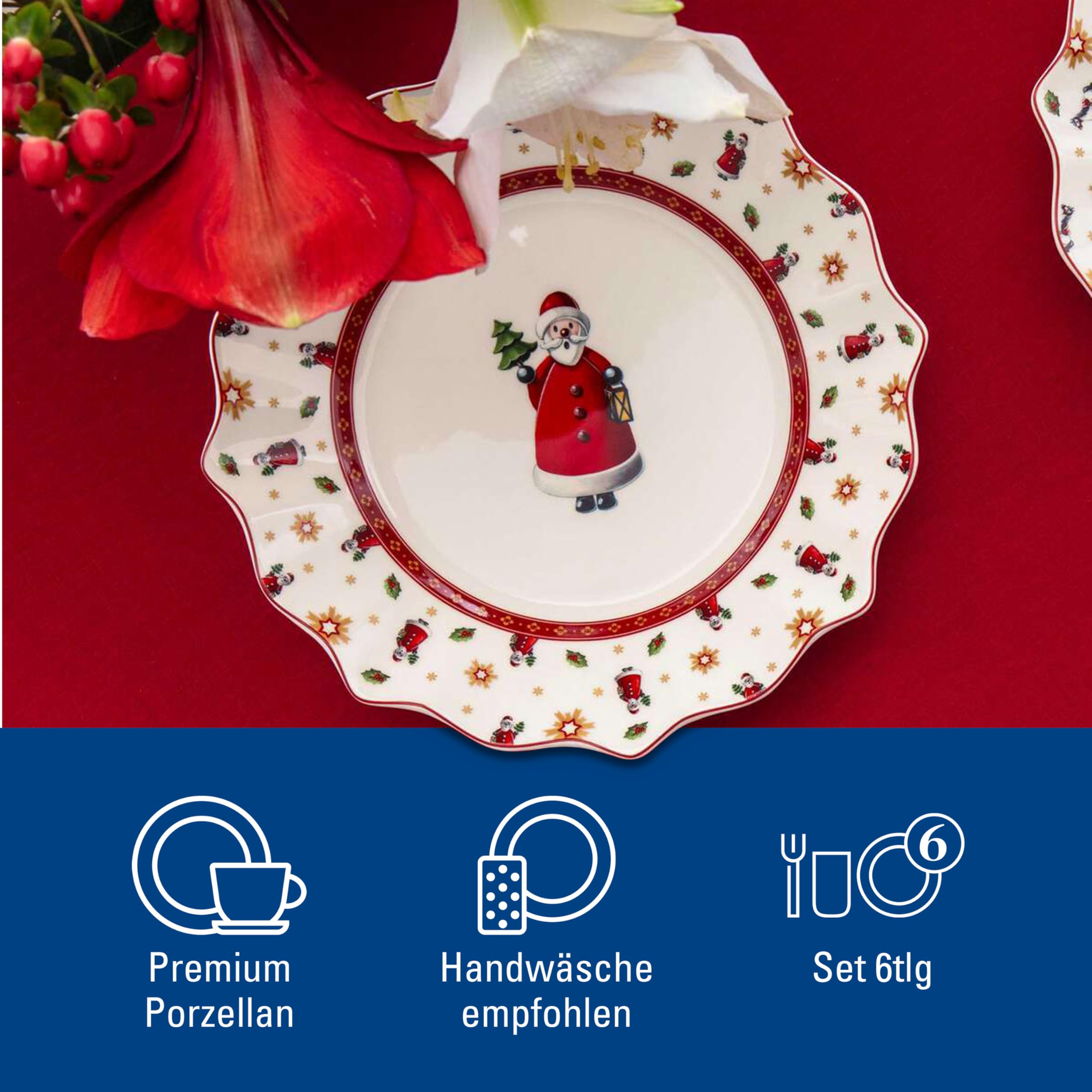Villeroy & Boch - Toy's Delight Frühstücks-Set für 2 Santa 6 teilig Bunt, Weihnachten, Geschirr Set mit Frühstückstellern, Tassen und Schüsseln, Weihnachtsgeschirr, Premium Porzellan