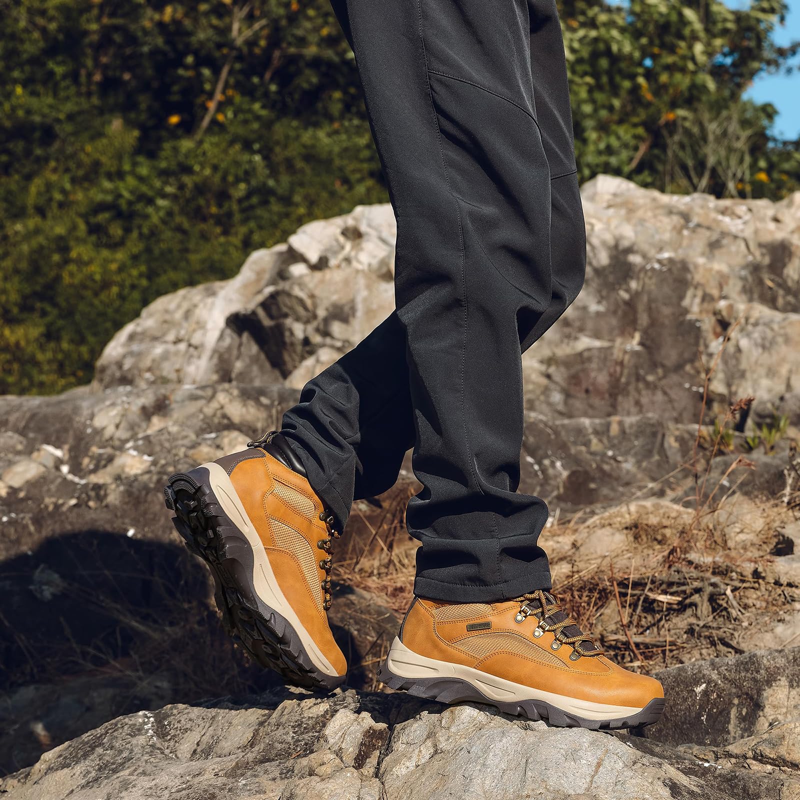CC-Los Bottes de randonnée homme imperméables antidérapantes EU40-48 | Semelle caoutchouc antidérapante, tige respirante, imperméable et robuste, randonnée montagne tous terrains