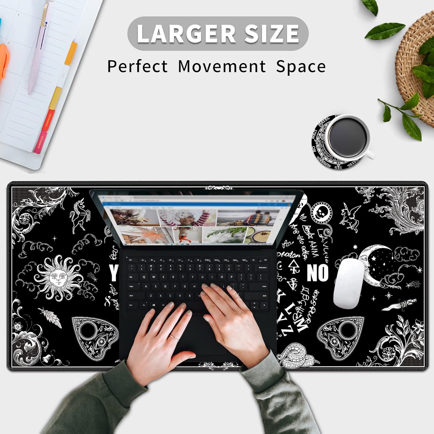Large Gaming Mouse Pad, EDGFRTOIO Death Moth Spirit Board Design Computer Keyboard Mat Desk Mousepad, Full Desk Extended XXL Mouse Pad 35.5" X 15.75" w/Stitched Edges Non-Slip for Office Home Gamer