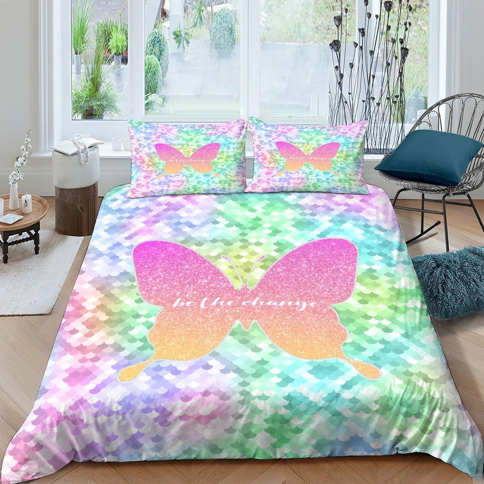 Ctjqhvkz Style-6 3D Printed Tie Dye Butterfly Fitted Sheet Microfiber Soft Pastel Rainbow Bed Cover For Bedroom Dorm Mattress Decor Single（135X200cm）