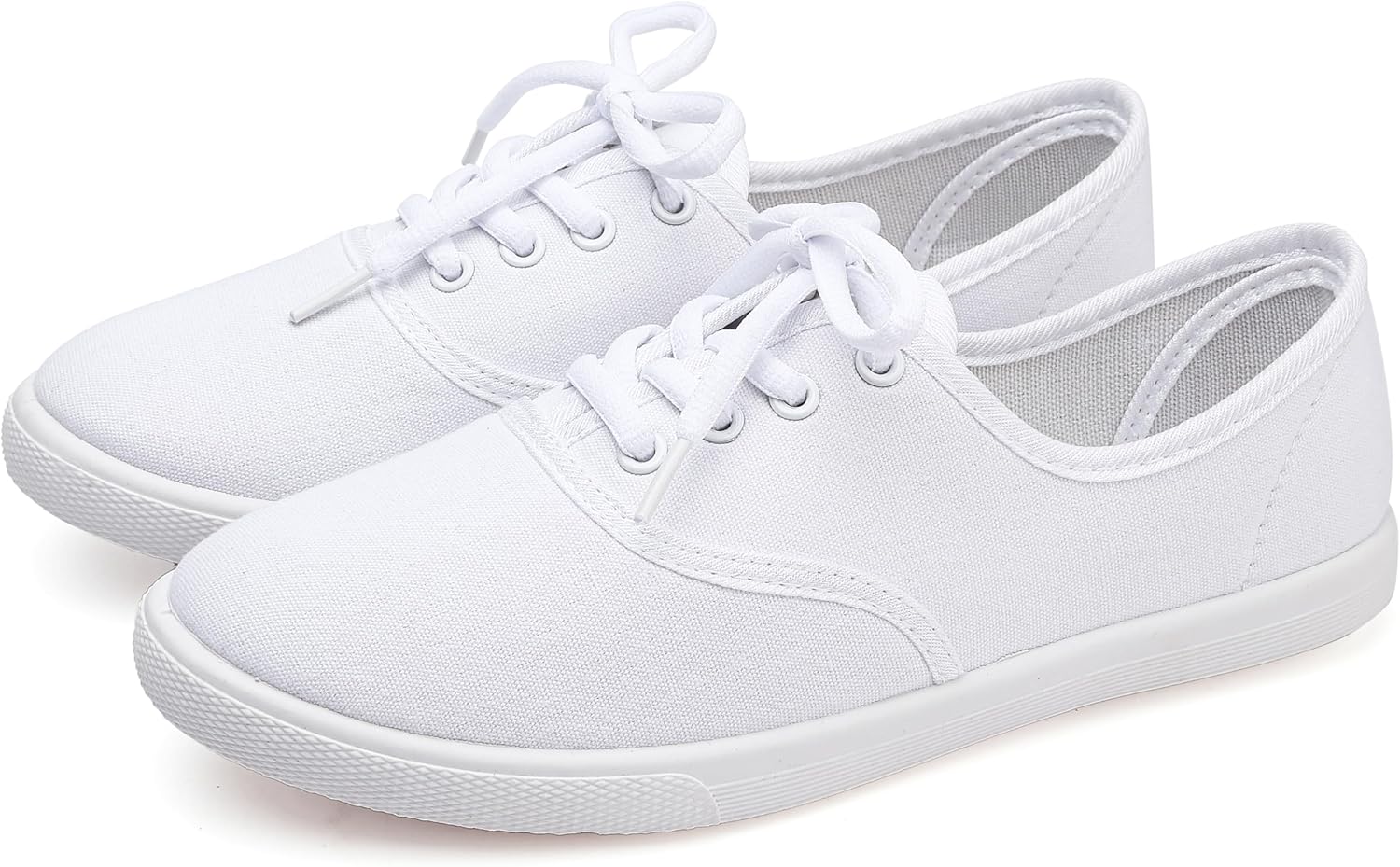 Womens White Canvas Sneakers Lightweight Lace Up Fashion Comfortable Canvas Shoes Low Top Slip On Casual Tennis Walking Shoes Women Footwear - Image 2