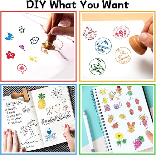 Miniatura 10 de Biggun Bloc de tinta redonda grande de 7 pulgadas, 8 colores arco iris DIY huellas dactilares, sellos de tinta de color lavable para hacer tarjetas