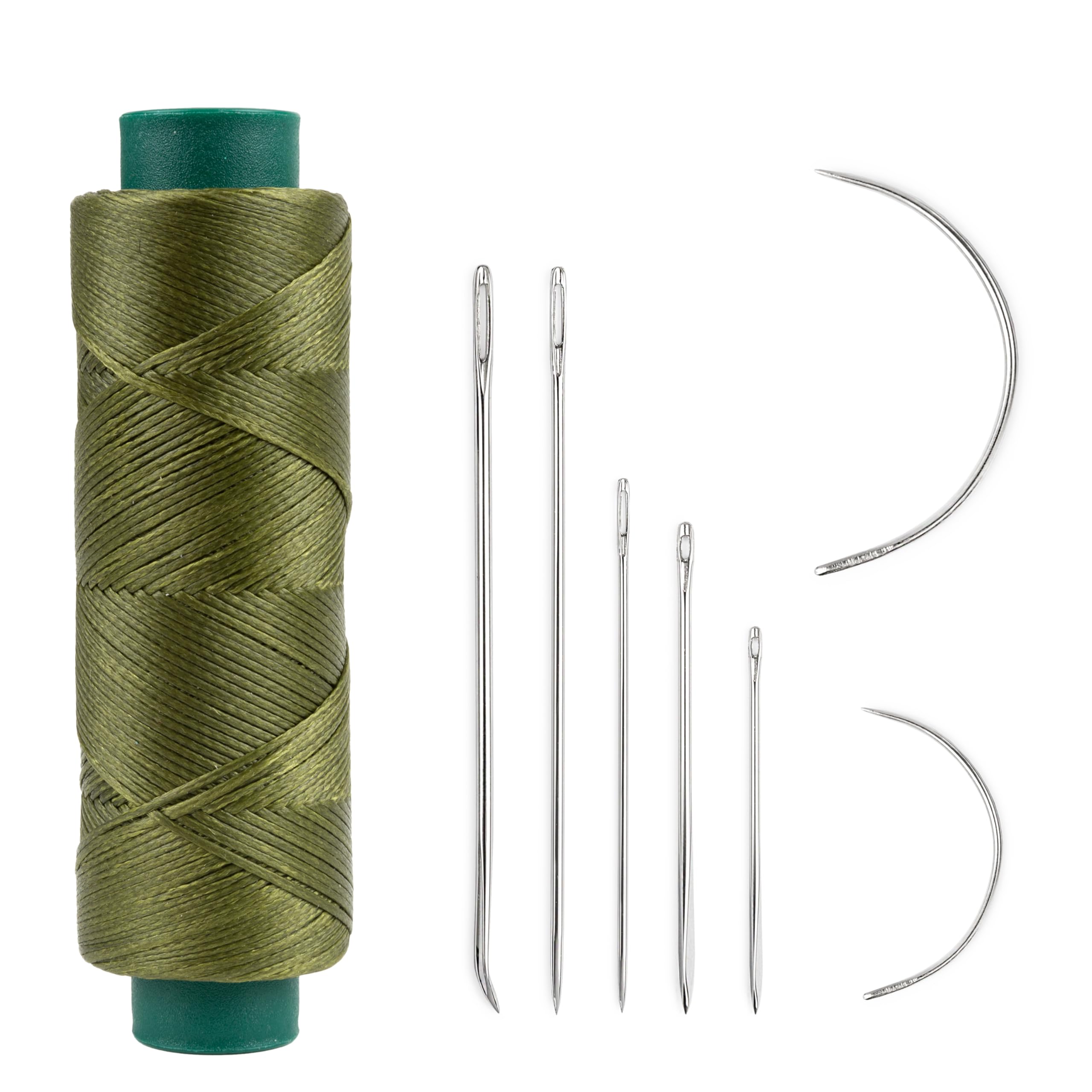 Shelver Green Waxed Thread With 7 Piece Repair Needle Set, Strong Thread For Leather, Upholstery, Shoe, Bag, Sewing Of Heavy Fabrics