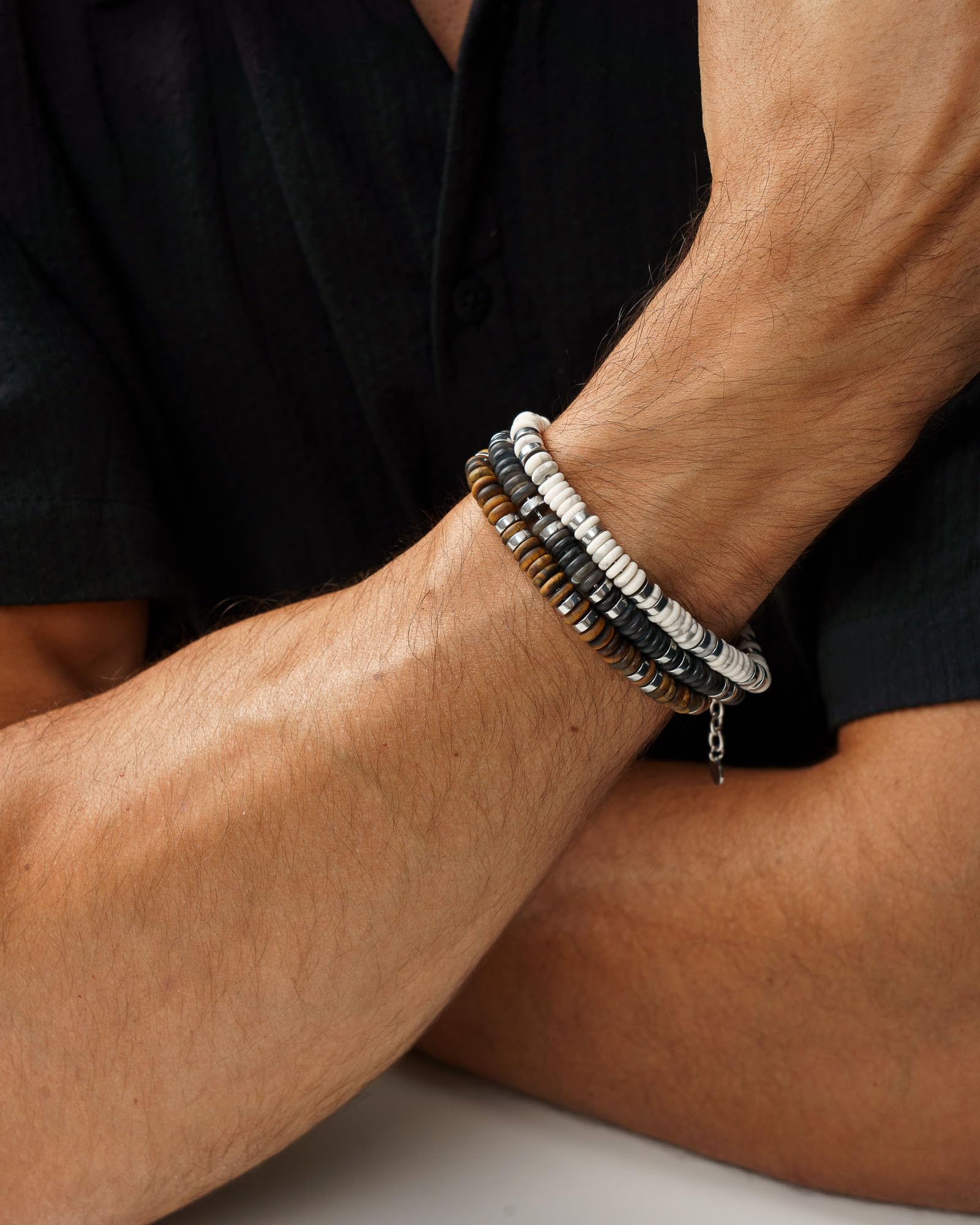 Dada Gioielli - Bracelet homme en pierres naturelles dures, choisissez la pierre qui vous représente - Idée cadeau d'anniversaire pour lui, acier et hématite - Ajustable 19-22cm