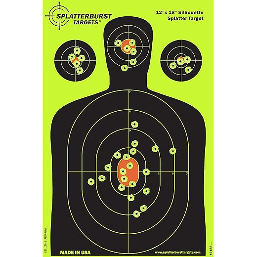 Splatterburst Targets - 12 x18 inch - Silhouette Splatter Target - Easily See Your Shots Burst Bright Fluorescent Yellow Upon Impact - Made in USA