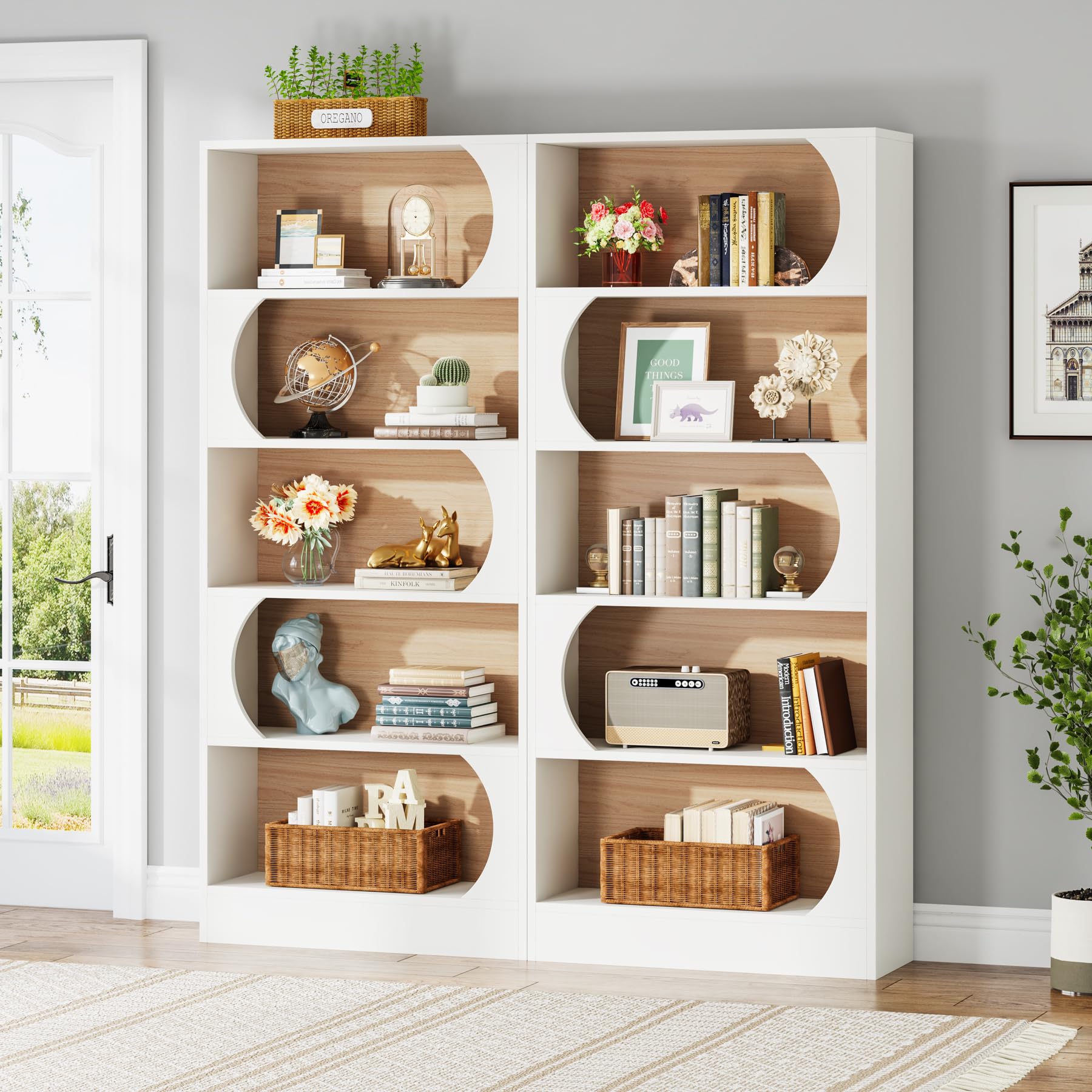 Tribesigns Bibliothèque à 5 Niveaux, 180CM Étagères de Rangement, Grande Bibliothèque Cubique Ouverte, Étagères d'Affichage en Bois pour Chambre à Coucher, Salon, Bureau, Blanc Noyer