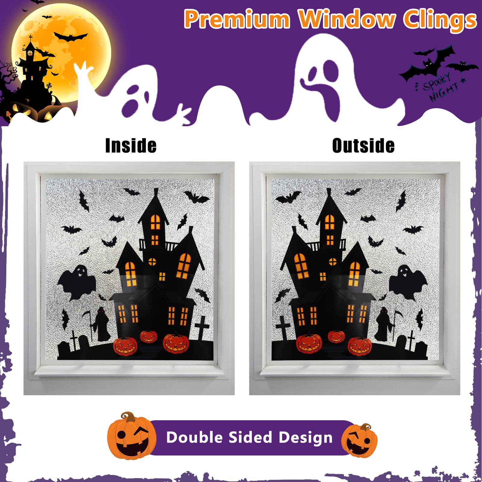 ALEGRE Adesivi Finestra Halloween - 6 Fogli (22 Pezzi) Con Pipistrelli, Gatti Neri E Ragnatele - PVC Elettrostatico Riutilizzabile