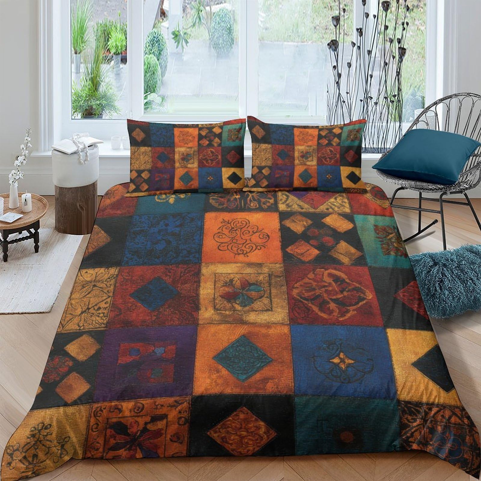 Unrxjzlvm Style-2 Patchwork 3D Duvet Cover Set Microfiber Student Bedding