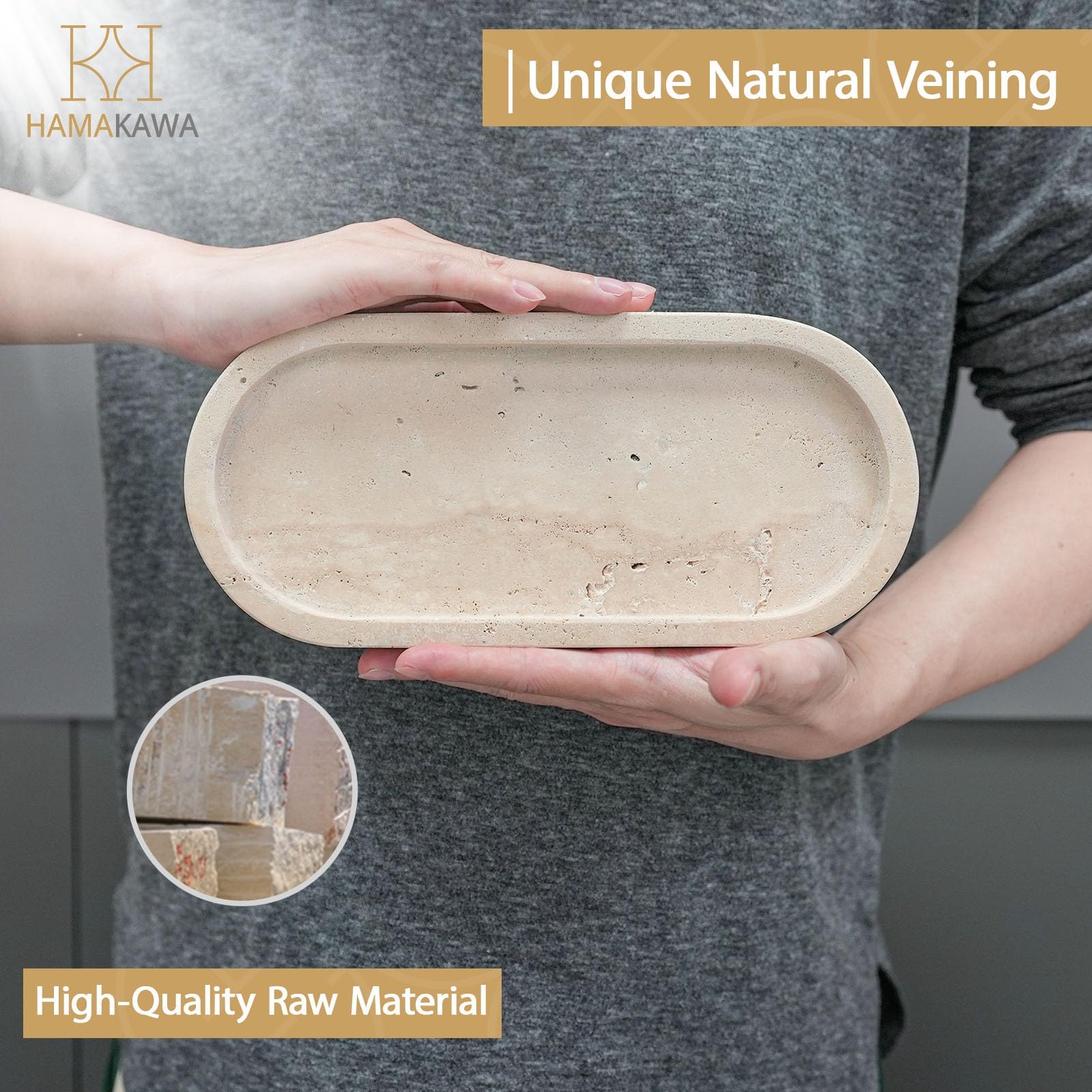 Plateau Decoratif Ovale, Plateau Marbre Naturel 25 cm, Beige Plateaux Salle de Bain, Plateaux Parfum Modernes Travertin, Rangement Comptoir pour Bijoux, Cosmétiques, Bougie
