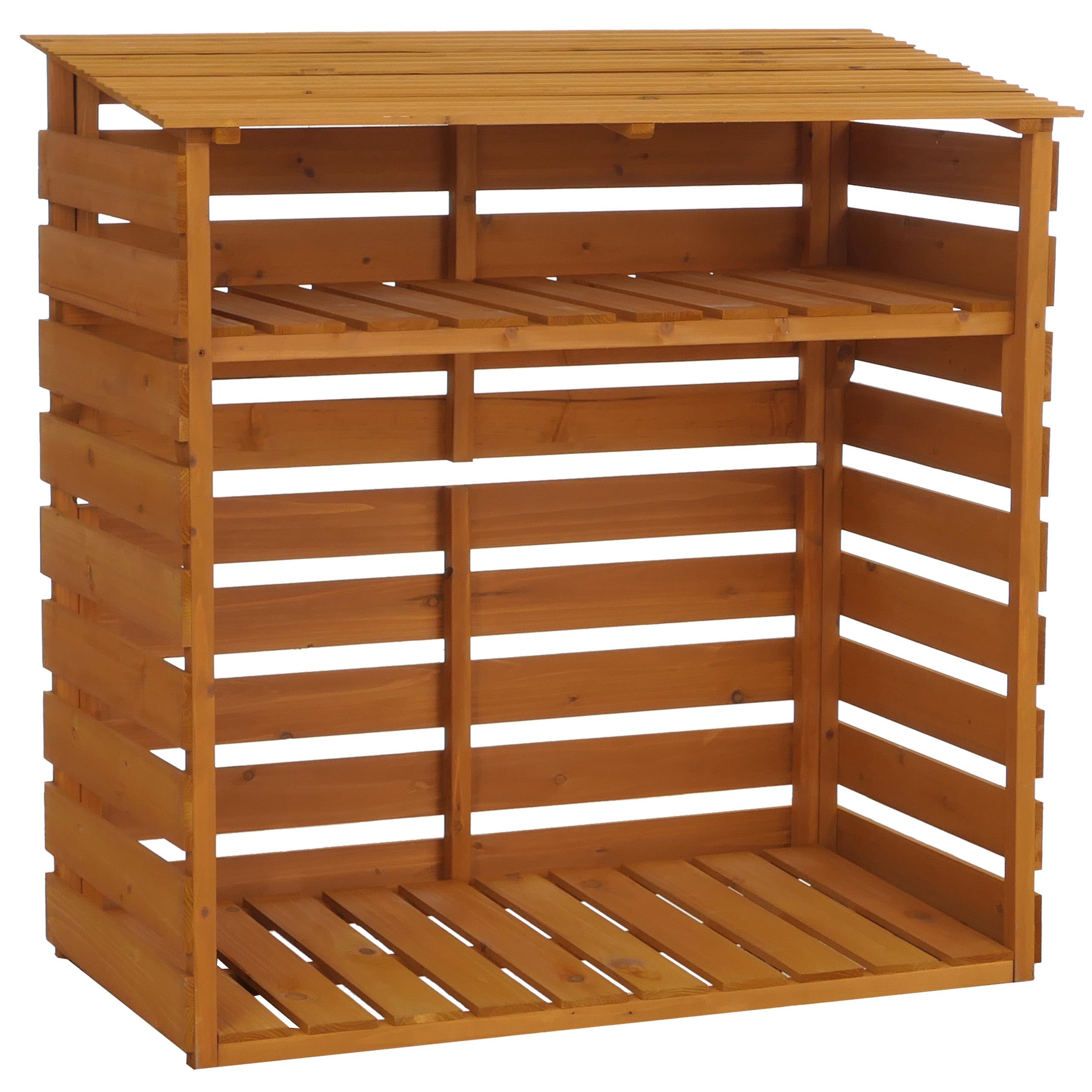 Mendler Brennholzlager HWC-Q16 121x122x61cm Holz - Natur | Kamin-/Feuerholzregal, Holzlager, Holzunterstand, Ablage, Tanne, FSC®