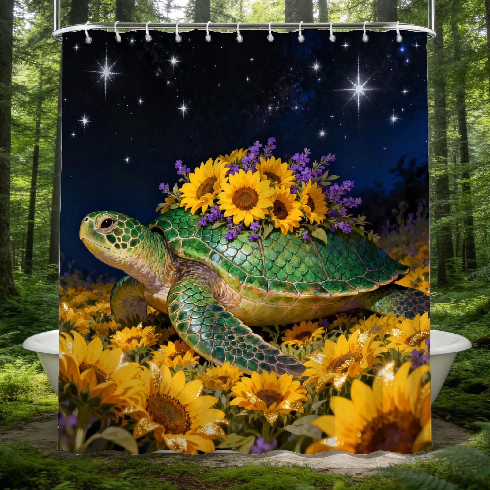 Hongduo 3D Sea Turtle Shower Curtain for Stalls Bathtubs Flower Bathroom Decor Shower Curtain Set Polyester Fabric Waterproof 180x180cm/71X71 Inch with Hooks