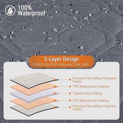 Miniatura 5 de VANSOFY Fundas de sofá seccional, 100% impermeables, en forma de L, 3 piezas, reversible, para sofá seccional, funda protectora de muebles para