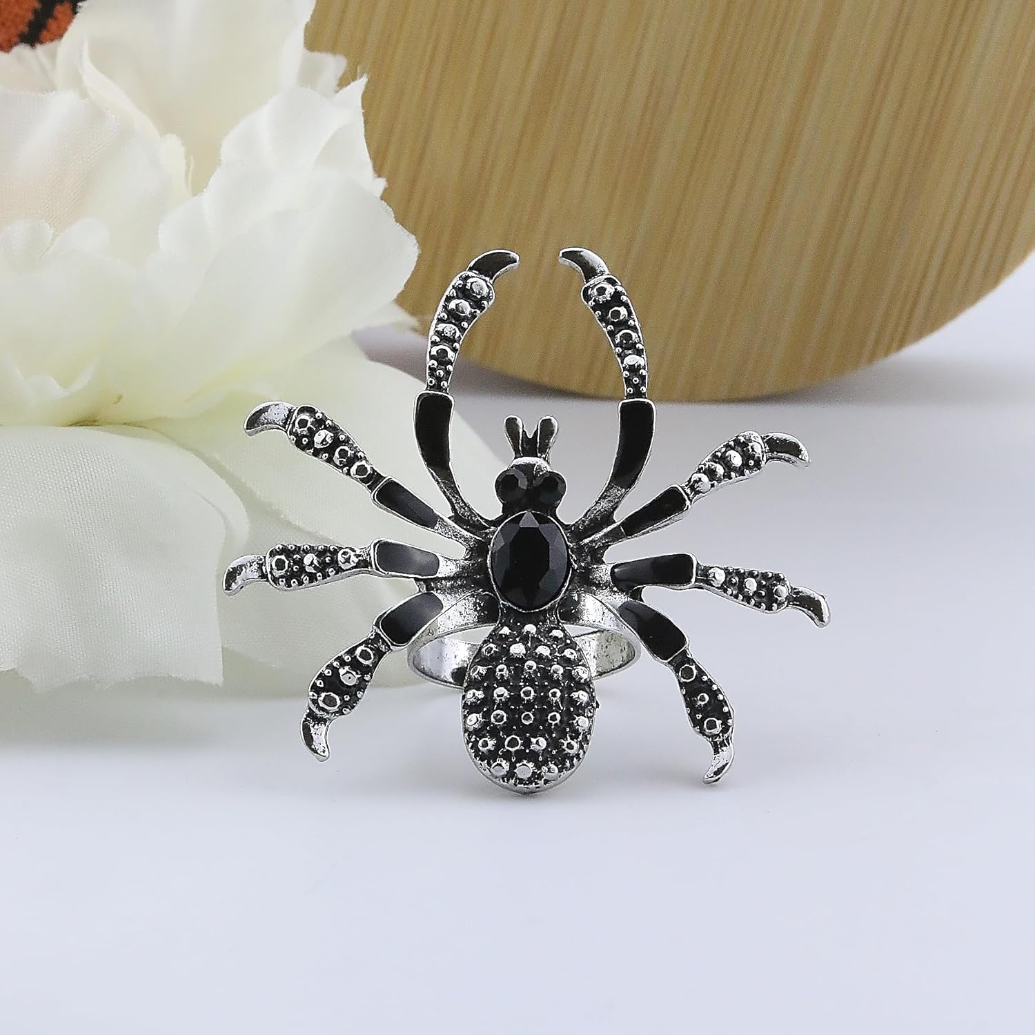 Punk Halloween Spider Rings for Women Knuckle Black Spider Web Bat Ring Gothic Vintage Dark Crystal Ring Red Rhinestone Statement Rings Halloween Witch Jewelry - Image 7