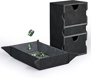 UAONO MTG Card Deck Box with Dice Rolling Tray, TCG Double Deck Box with 3 Trays Fits 200+ Double Sleeved Cards, Denim Card Storage Box Deck Case for Commander Yugioh PTCG(Black)