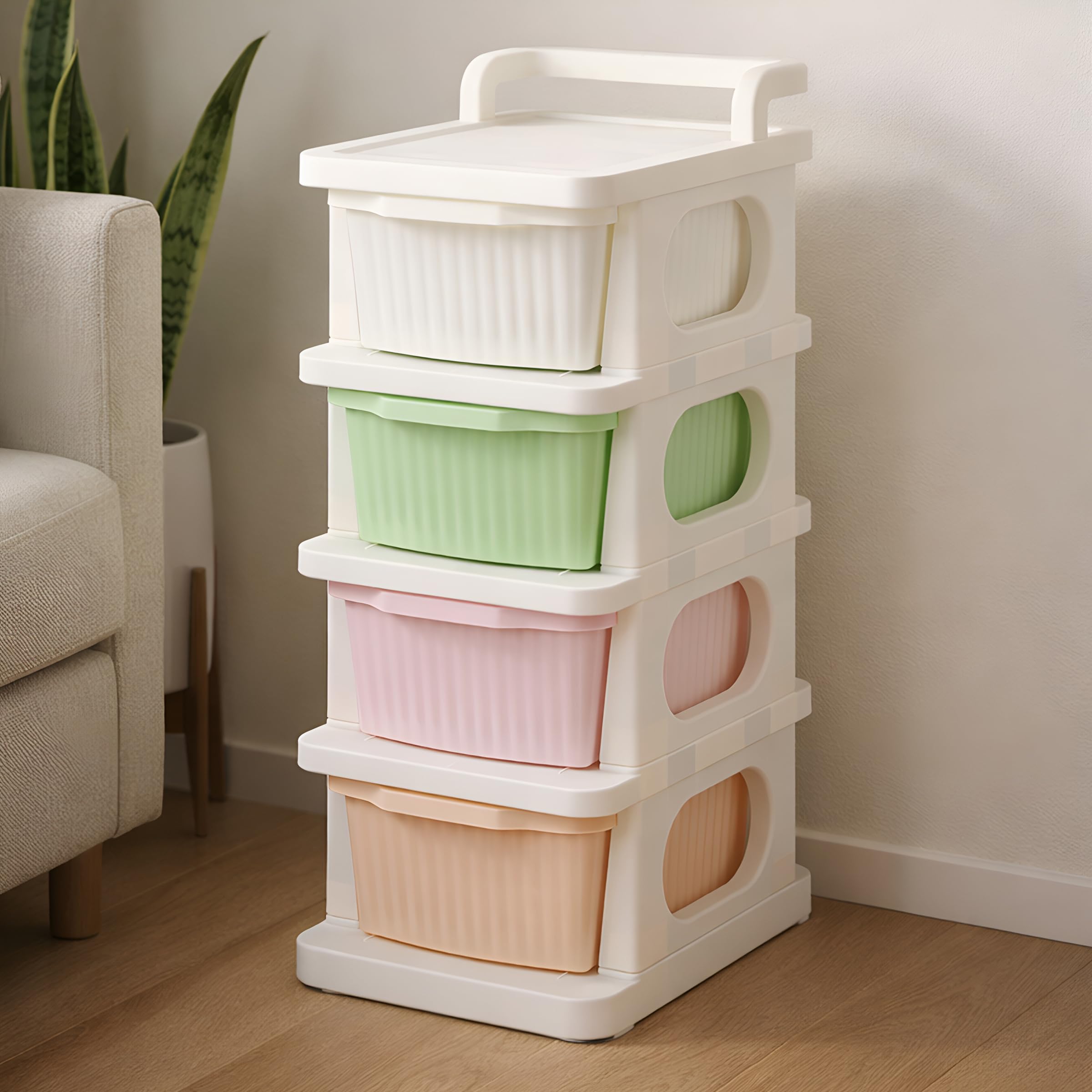 JD FRESH 4 Tier Plastic Storage Drawer Cabinet with Wheels/Plastic Storage Drawer/Multipurpose Chest of Drawer/Storage Box for Living Room, Office and Home/Toys Organizer for Kids Room (Multicolor)-image-15