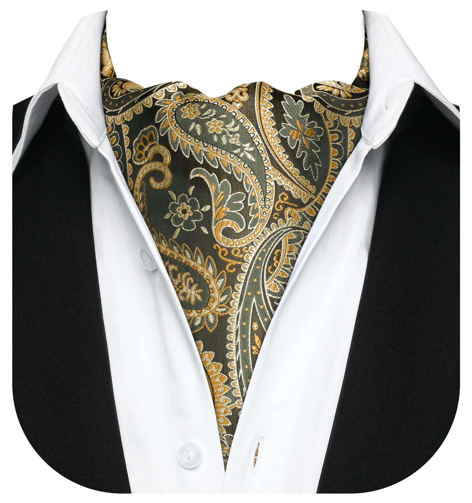 Men's Paisley Jacquard Woven Set Sense Self Cravat Tie Ascot (Brown)