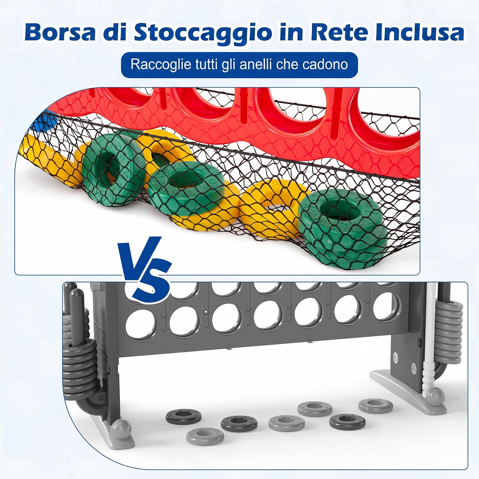 COSTWAY Forza 4 Gigante per Bambini e Adulti, Set Forza 4 per Interni ed Esterni con Rete per Pedine e 42 Pedine, Gioco Familiare per Feste e Vacanze