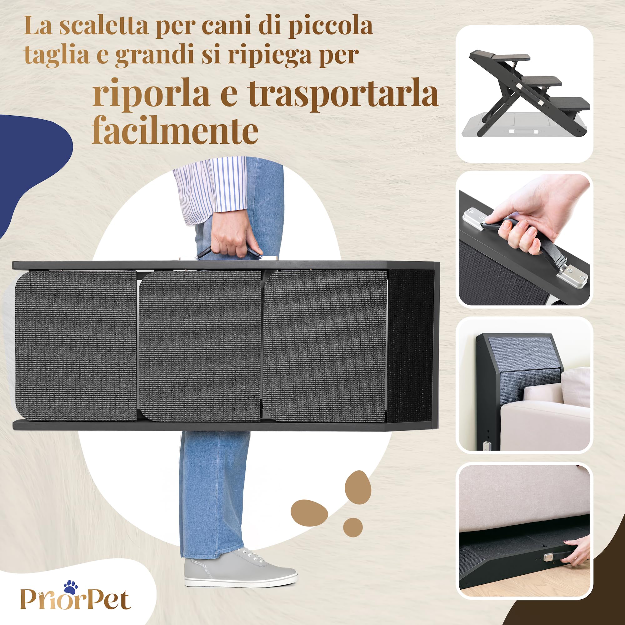 Scale per Cane 2 in 1 con Rampa Altezza Regolabile 18-50 cm Pet Gradini Piccoli Facile da Spostare Nero
