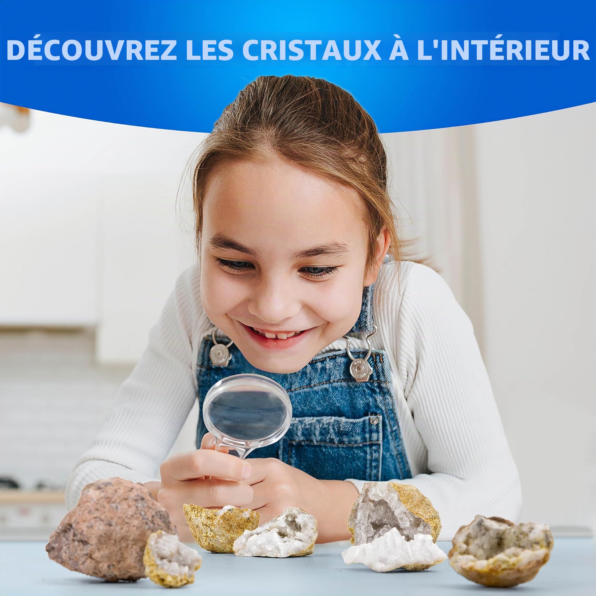 National Geographic Kit Scientifique pour Ouvrir 4 Géodes – Comprend des Lunettes et Un Présentoir - Cadeau Scientifique STEM pour Les Amateurs de Minéralogie et de Géologie de Tout Âge