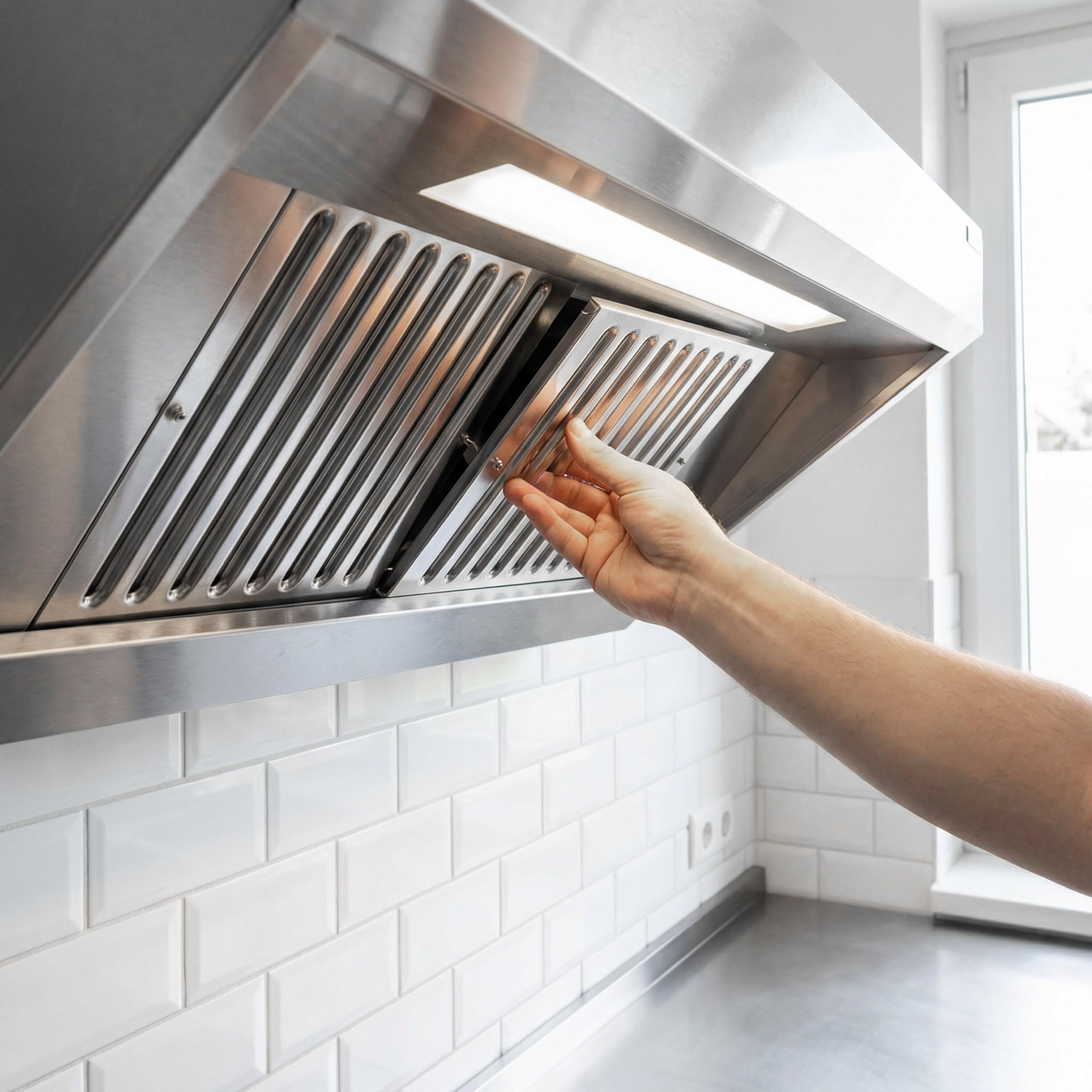 GGM Gastro Wandhaube 1200 mm mit LED | Hochwertiger Edelstahl, einfache Reinigung, integrierte Fettfangrinne mit Ablasshahn, optimale Absaugung, langlebig
